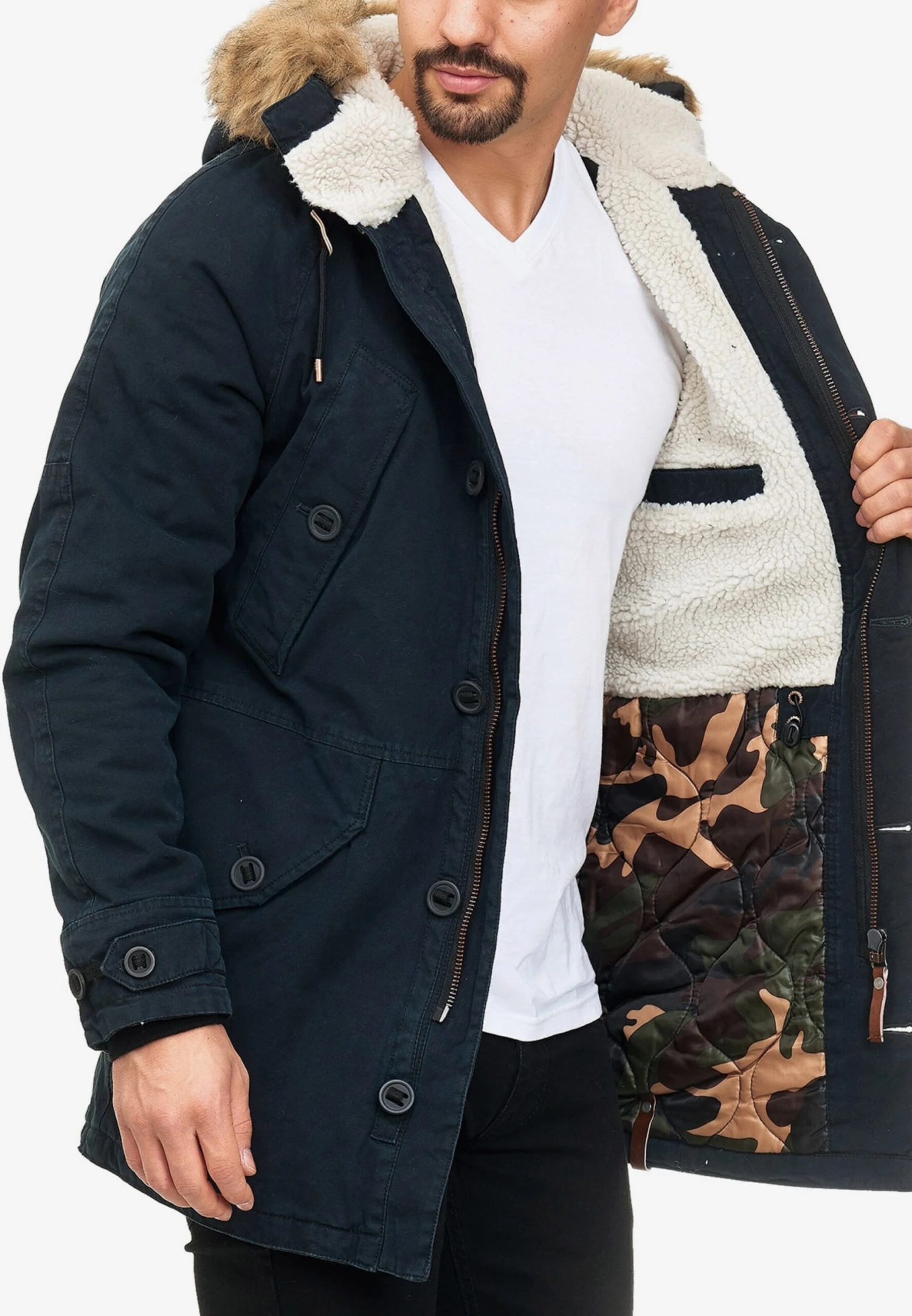 Indicode Jeans Parkas Winterparka Fann Heren Zwart 5 Indicode Jeans Parkas Winterparka Fann Heren Zwart - Afbeelding 3