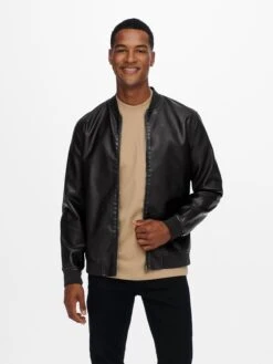 Only & Sons Leren Jassen Tussenjas Aksel Heren Zwart -Jack & Jones Winkel 792bd8d69762f582de37faea6f7fb39a