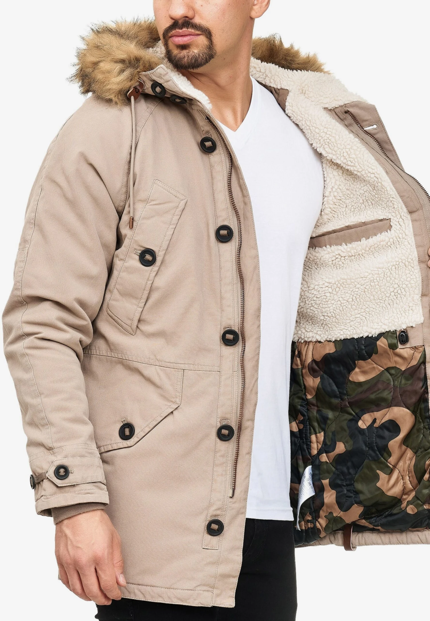 Indicode Jeans Parkas Winterparka Fann Heren Beige 6 Indicode Jeans Parkas Winterparka Fann Heren Beige - Afbeelding 4