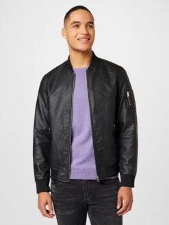 Jack & Jones Leren Jassen Tussenjas ROCKY Heren Zwart -Jack & Jones Winkel bfa06f192191d57b46b467cb9998cdca
