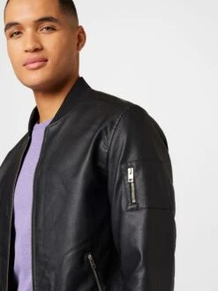 Jack & Jones Leren Jassen Tussenjas ROCKY Heren Zwart -Jack & Jones Winkel c4a0241878484a16fb72fbcc97e368d4